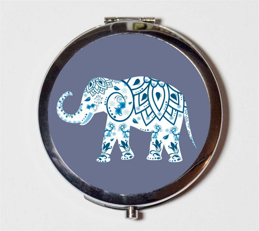 Indian Elephant Compact Mirror - Animal Art Hindu India Paisley Spirit Animal - Make Up Pocket Mirror for Cosmetics