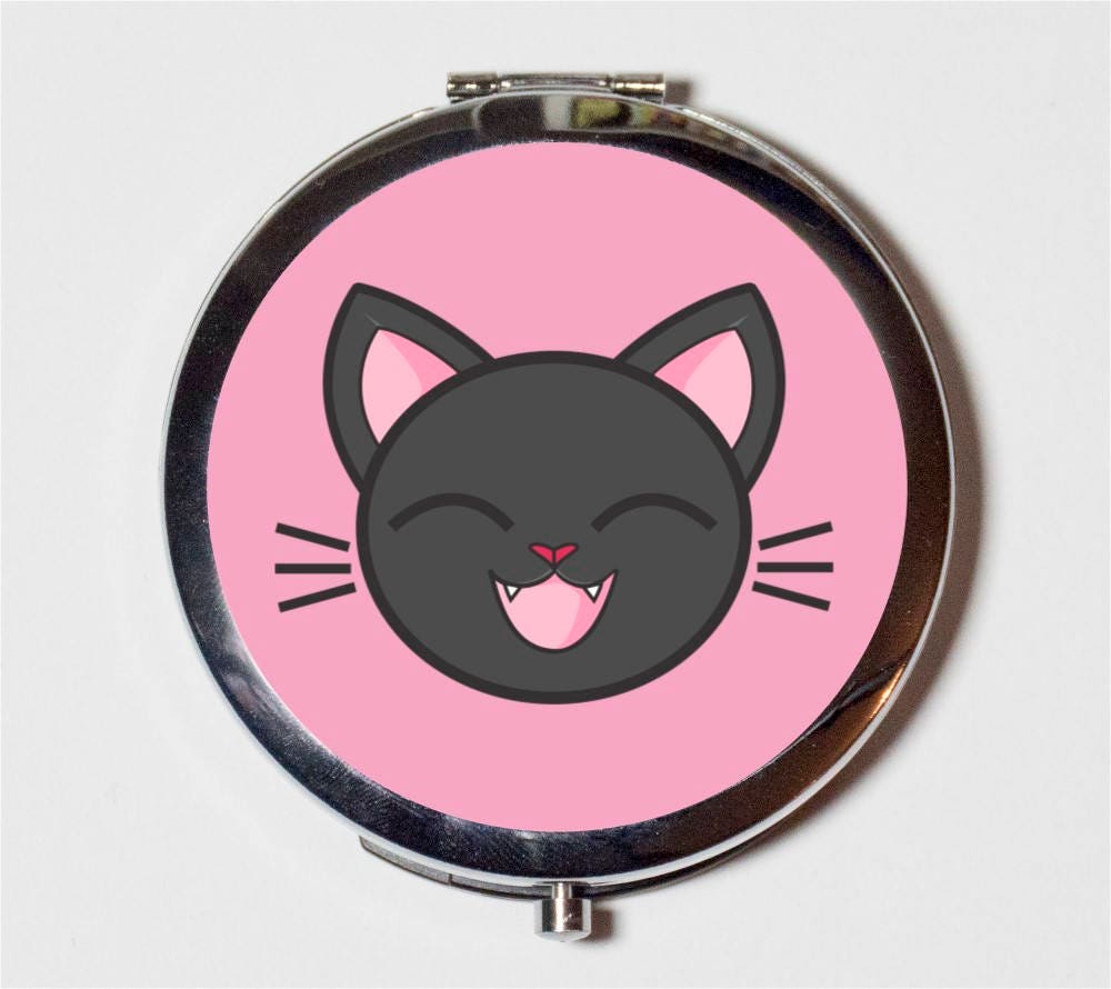 Kawaii Cat Compact Mirror - Cute Animal Art Cartoon Kitten Pink - Make Up Pocket Mirror for Cosmetics