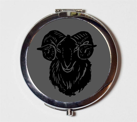 Goat Compact Mirror - Inspired by Black Phillip VVitch Witch Baphomet Occult - Make Up Pocket Mirror for Cosmetics