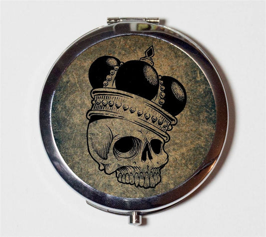 Skull Crown Compact Mirror - Skeleton Crowned Royalty - Make Up Pocket Mirror for Cosmetics