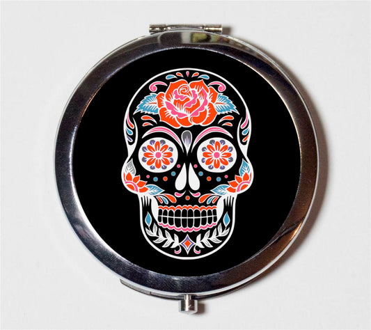 Sugar Skull Compact Mirror - Day of the Dead Dia De Los Muertes Mexican Holiday - Make Up Pocket Mirror for Cosmetics