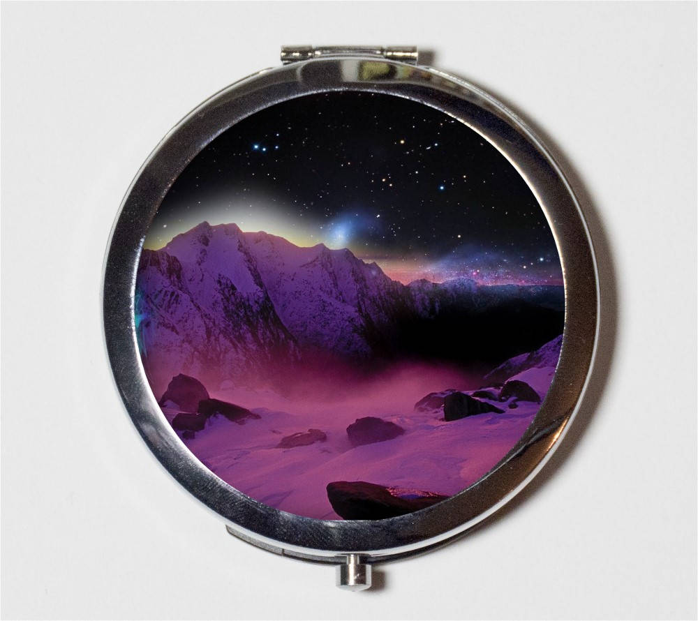 Outer Space Landscape Compact Mirror - Trippy Surreal Psychedelic Universe Outerspace - Make Up Pocket Mirror for Cosmetics