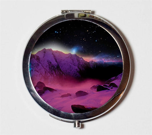 Outer Space Landscape Compact Mirror - Trippy Surreal Psychedelic Universe Outerspace - Make Up Pocket Mirror for Cosmetics