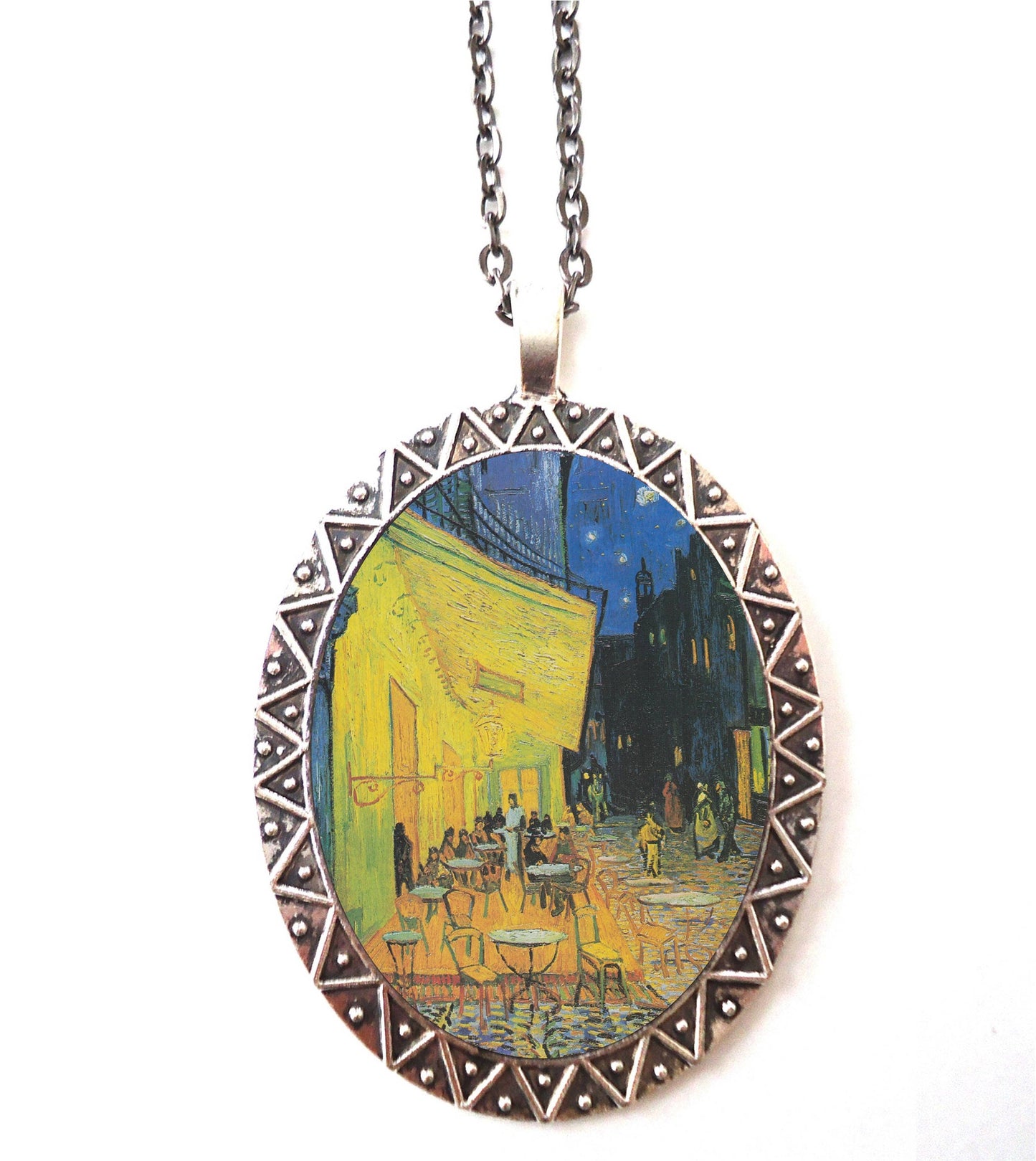 Cafe Terrace at Night Necklace Pendant Silver Tone - Vincent Van Gogh Fine Art Painting