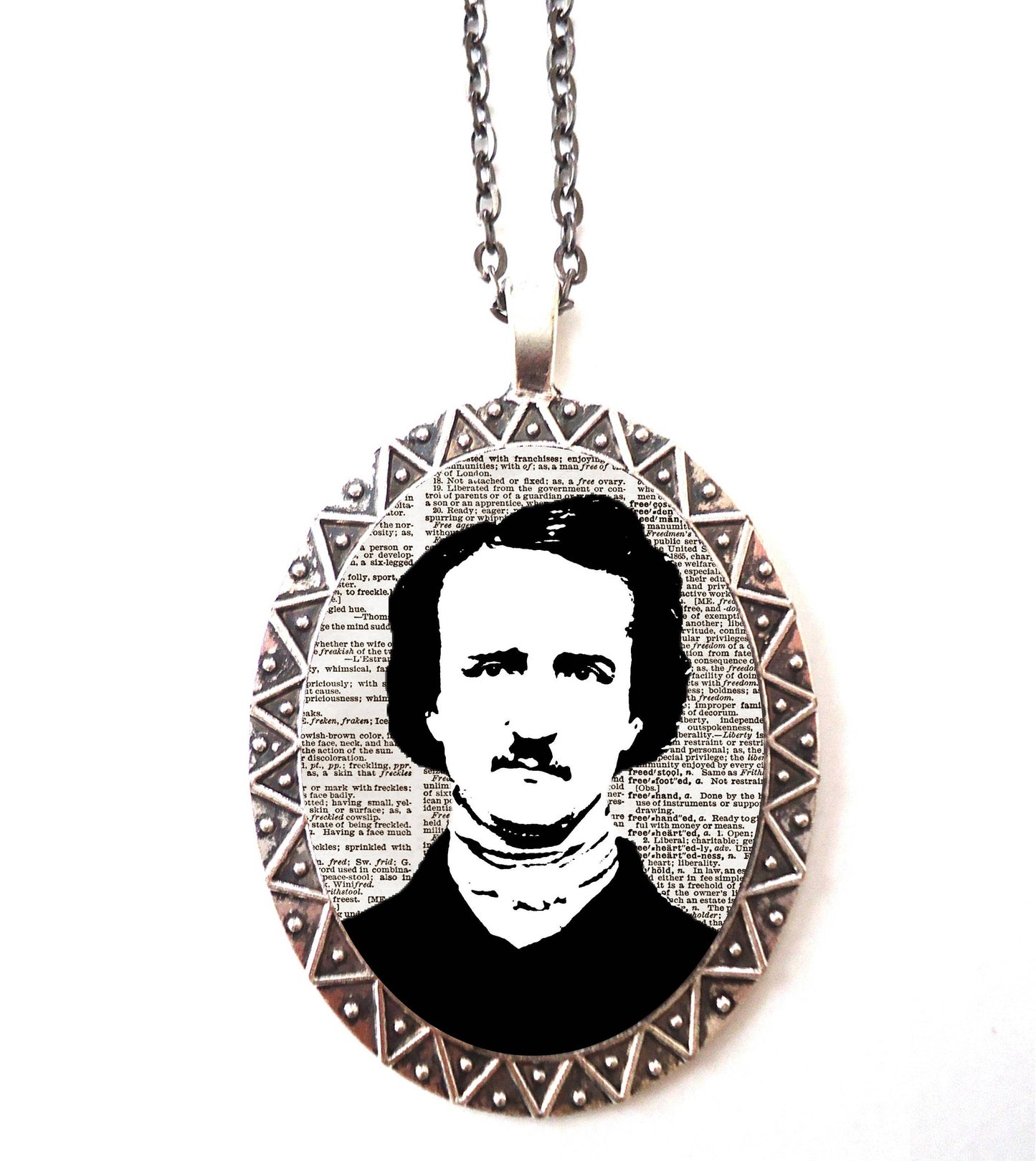 Edgar Allan Poe Necklace Pendant Silver Tone - Goth Author English Literature Majors Gift the Raven