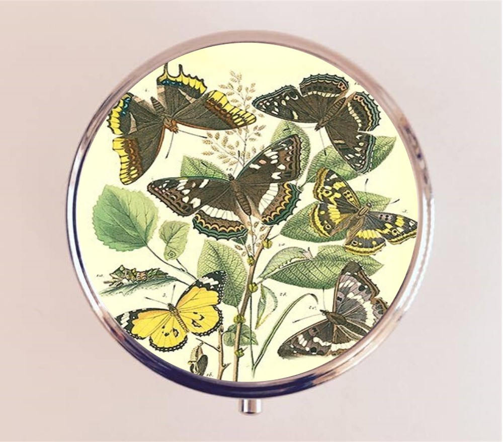 Butterfly Pill Box Case Pillbox Holder Trinket Stash Box Butterflies Animal Art Insect