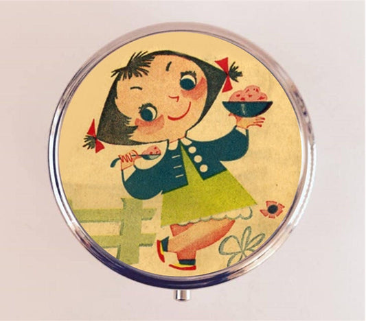 Retro Ice Cream Girl Pill Box Case Pillbox Holder Stash Trinket Box Kawaii 1950's Kitsch