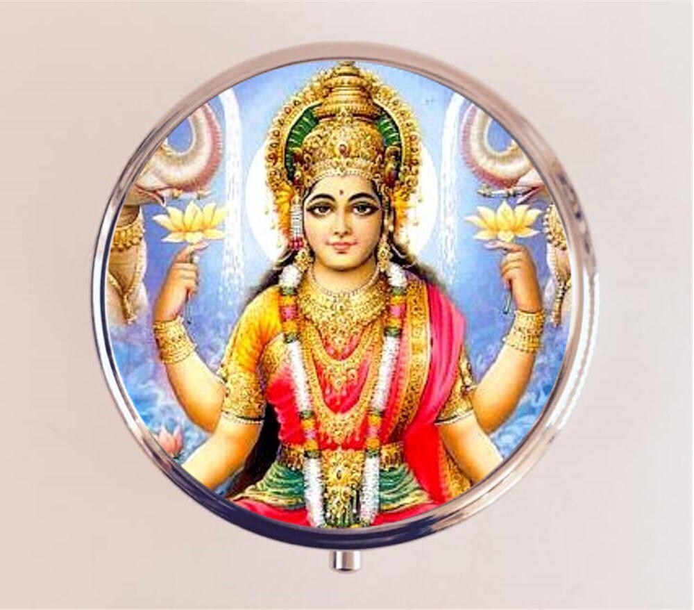 Lakshmi Hindu Pill Box Case Pillbox Holder Stash Trinket Box Hinduism Goddess