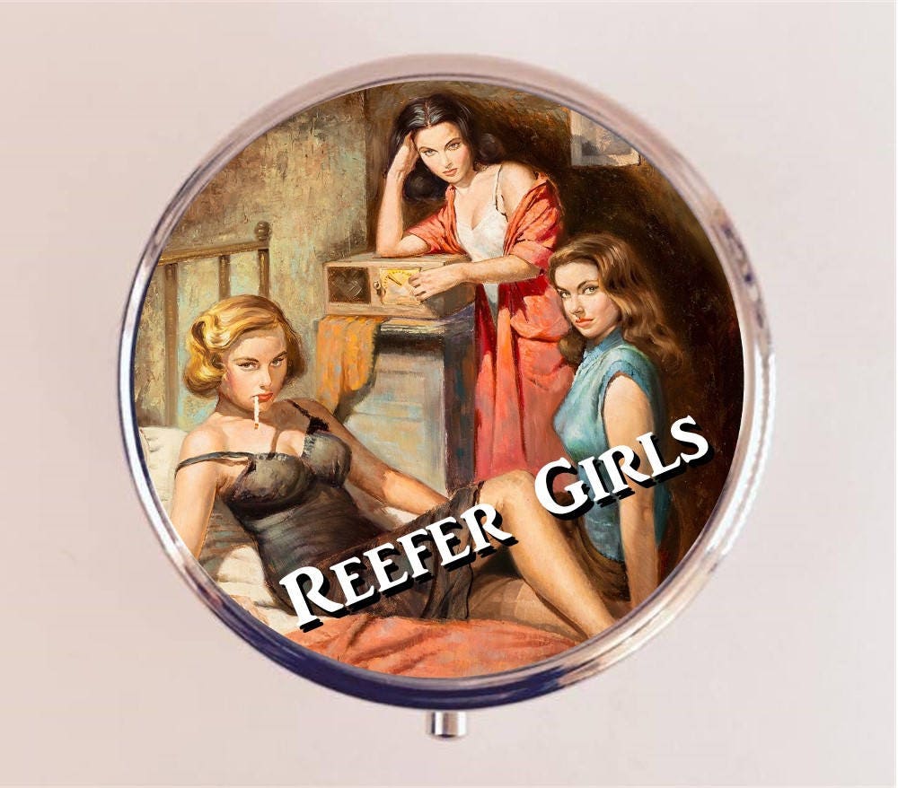 Reefer Girls Pill Box Case Pillbox Holder Stash Trinket Box Pulp Fiction Marijuana Pot Stoner Weed Cannabis Smoking