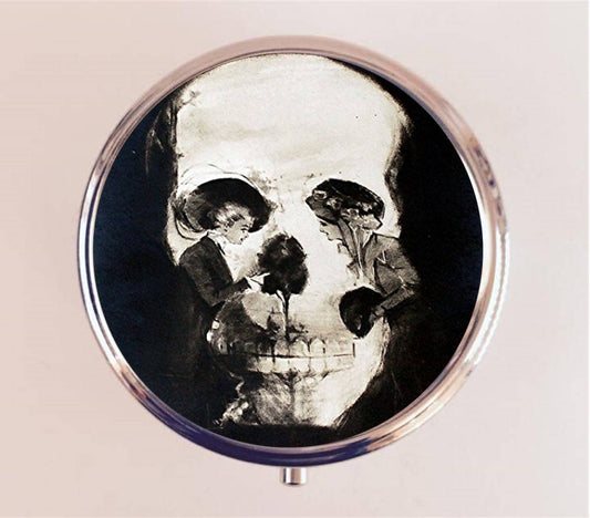 Skull Optical Illusion Pill Box Case Pillbox Holder Stash Trinket Box Goth Metamorphic Two Women