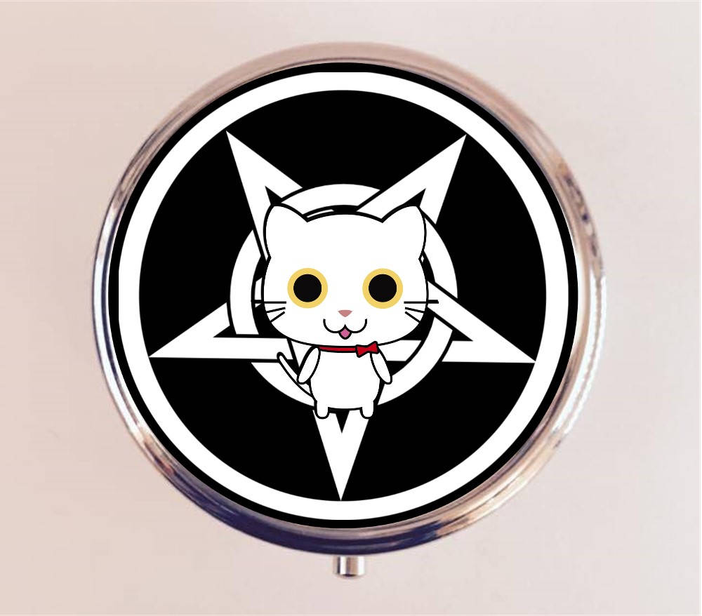 Occult Cat Pentagram Pill Box Case Pillbox Holder Stash Trinket Box Kawaii Magick Witchcraft White Version