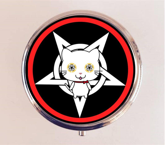 Occult Cat Pentagram Pill Box Case Pillbox Holder Stash Trinket Box Kawaii Magick Witchcraft Red Version