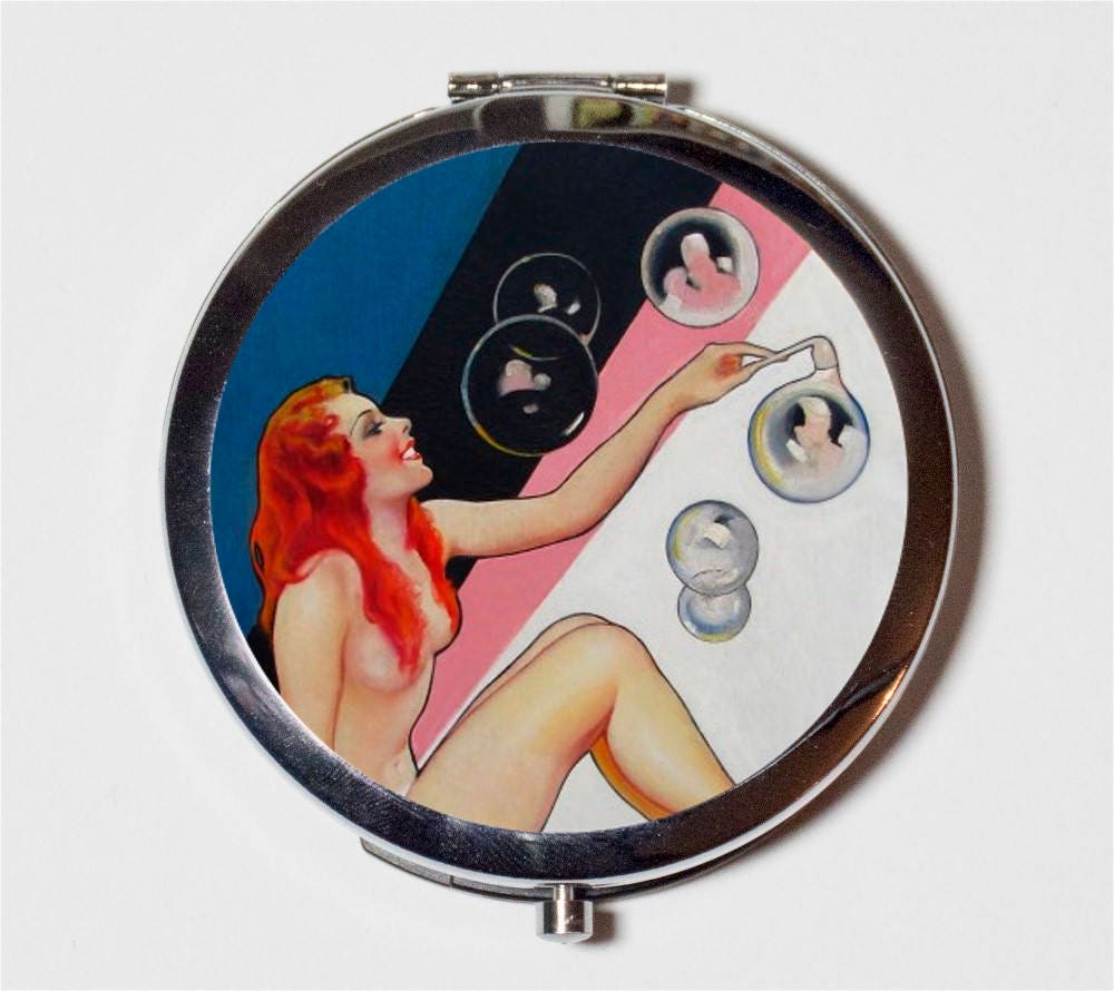 Art Deco Flapper Compact Mirror - Bubble Bubbles Roaring 20s Jazz Age - Make Up Pocket Mirror for Cosmetics