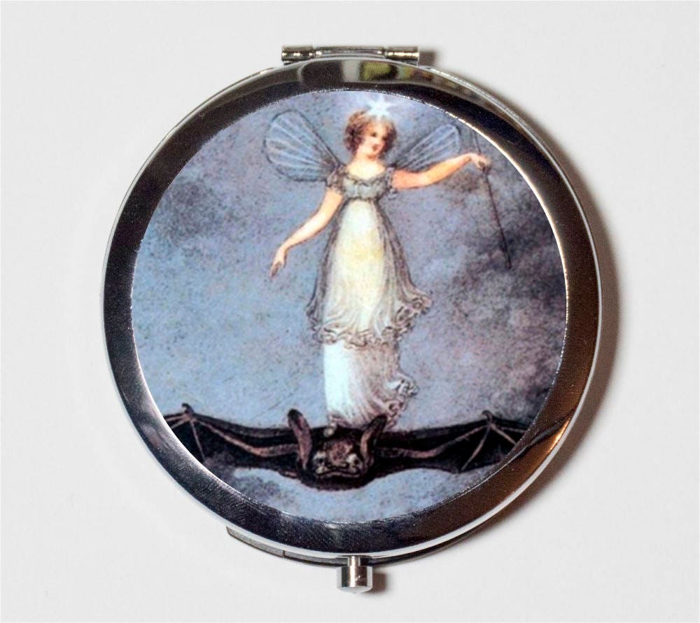 Riding Bat Compact Mirror - Bat Rider Goth Storybook Fairy Tale Fairytale - Make Up Pocket Mirror for Cosmetics