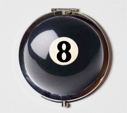 Eightball Compact Mirror - Eight Ball Pop Art Kitsch Billiards - Make Up Pocket Mirror for Cosmetics