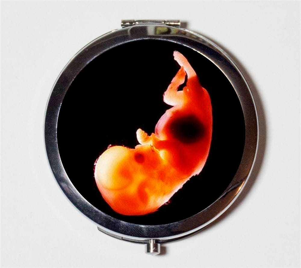 Fetus Compact Mirror - Baby Shower Sonogram Fetal Birth Medical - Make Up Pocket Mirror for Cosmetics