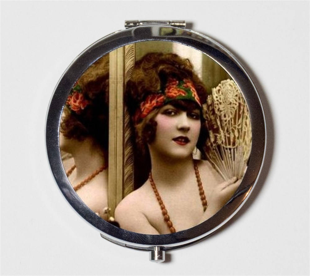 Flapper Fan Compact Mirror - Art Deco 1920s Jazz Age 20s - Make Up Pocket Mirror for Cosmetics