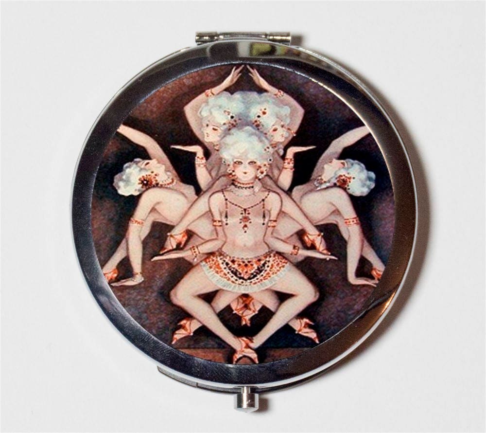 Flapper Showgirls Compact Mirror - Art Deco 1920s Jazz Age 20s - Make Up Pocket Mirror for Cosmetics