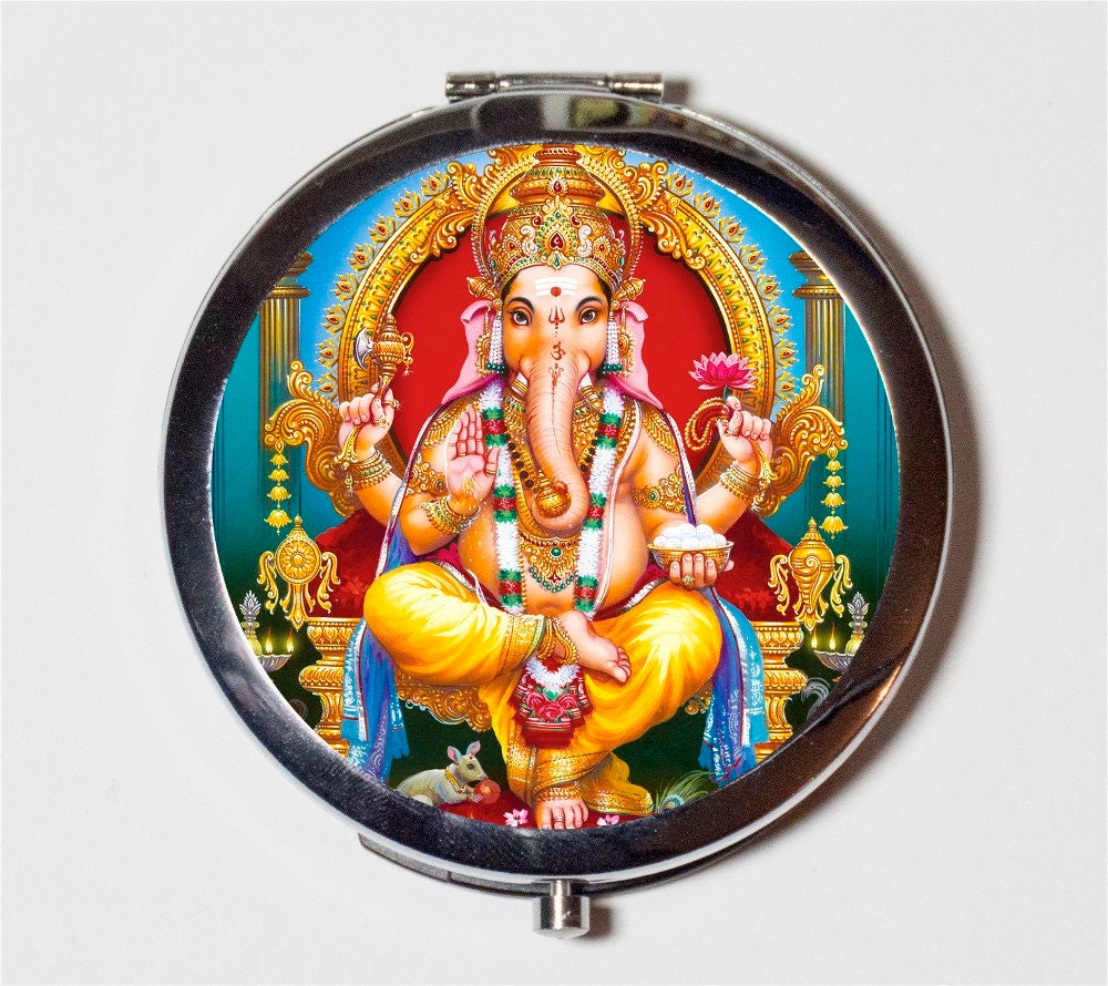 Ganesh Ganesha Compact Mirror - Elephant God Hindu Hinduism Spiritual - Make Up Pocket Mirror for Cosmetics