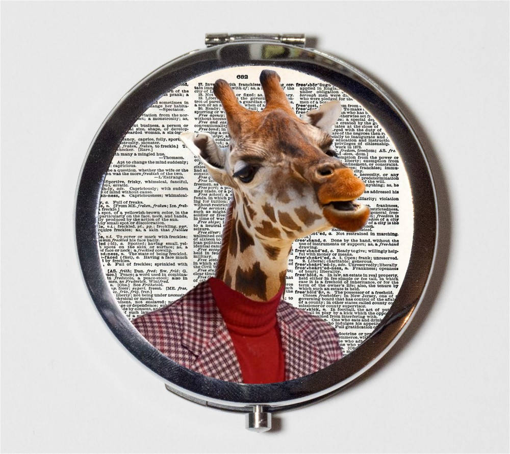 Giraffe Man Compact Mirror - Anthropomorphic Animal Pop Art - Make Up Pocket Mirror for Cosmetics