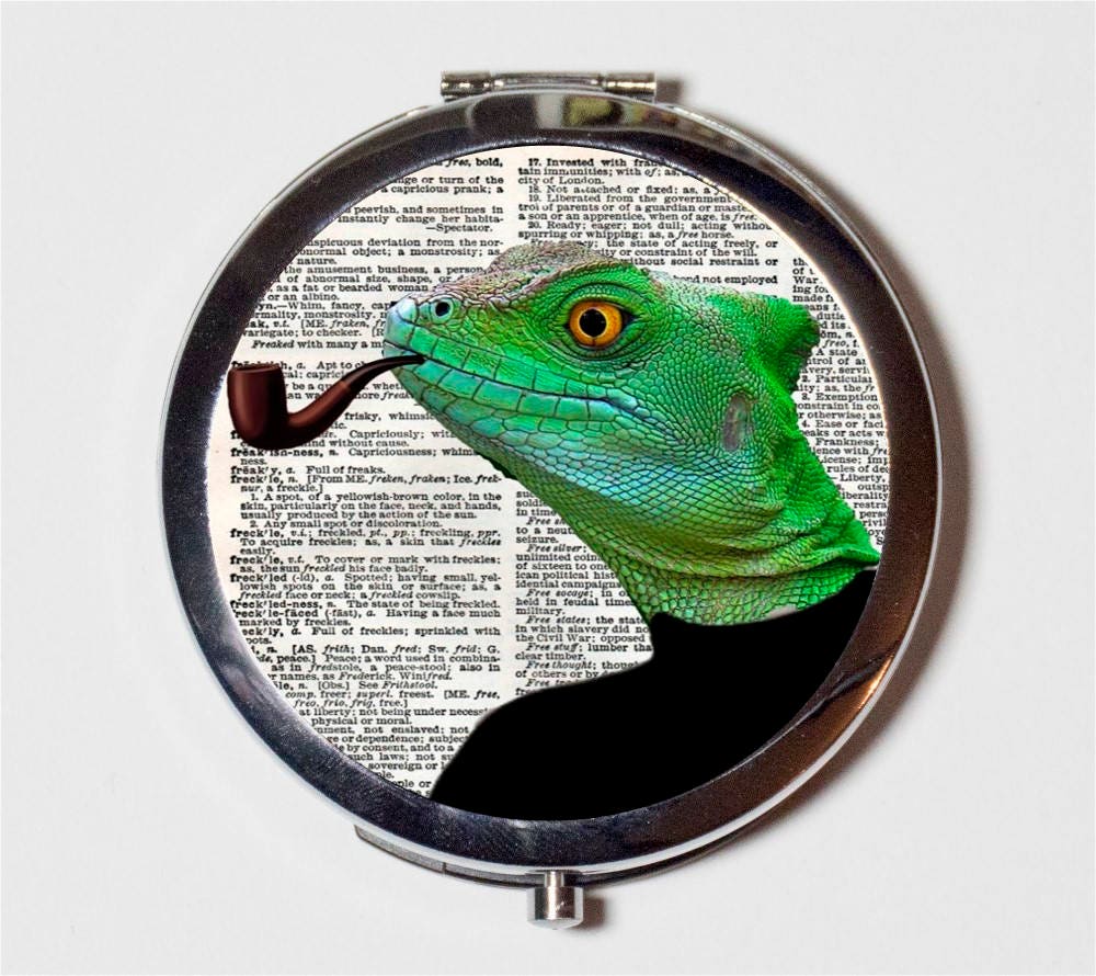 Lizard Man Compact Mirror - Anthropomorphic Animal Pop Art Reptile - Make Up Pocket Mirror for Cosmetics