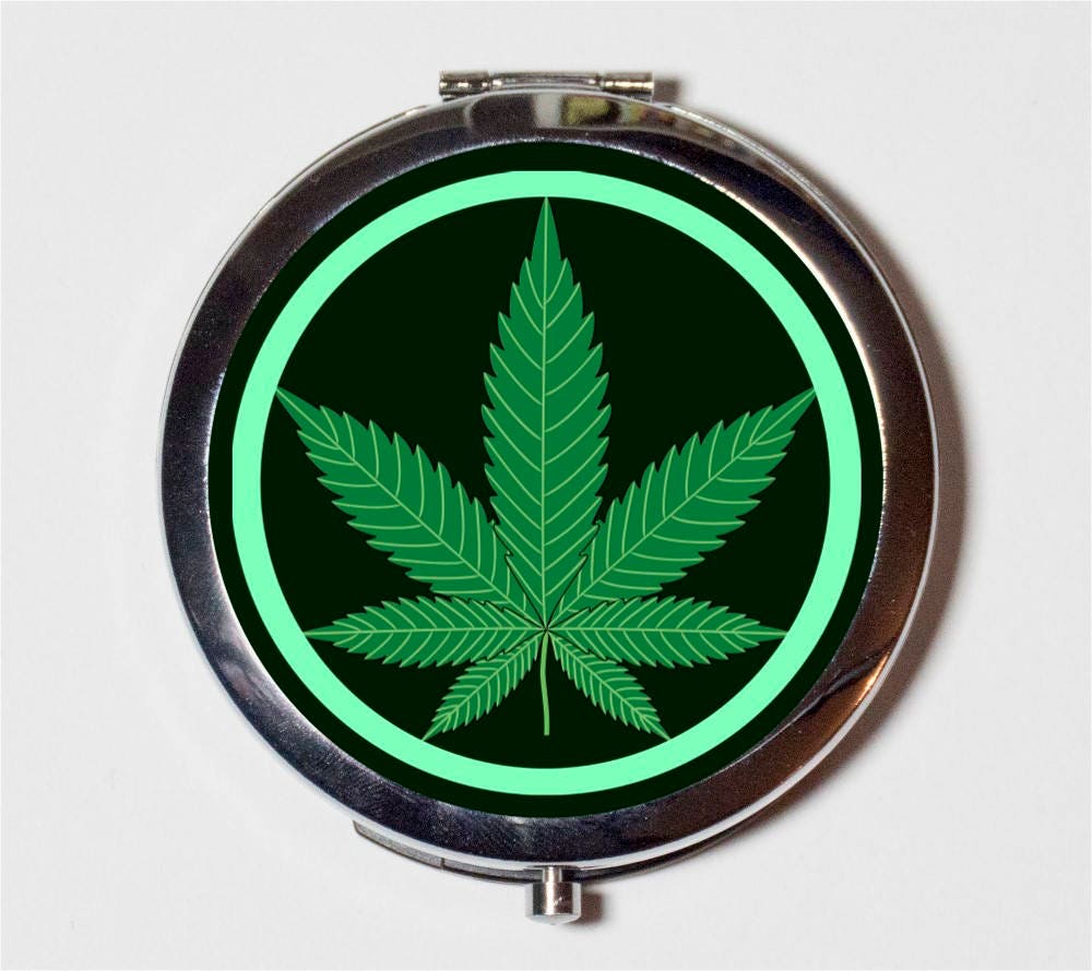 Marijuana Leaf Compact Mirror - Cannabis Pot Weed Stoner - Make Up Pocket Mirror for Cosmetics