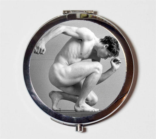 Nude Man Compact Mirror - Male Physique Gay Interest - Make Up Pocket Mirror for Cosmetics