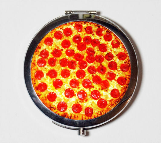 Pizza Compact Mirror - Food Pop Art Kitsch - Make Up Pocket Mirror for Cosmetics