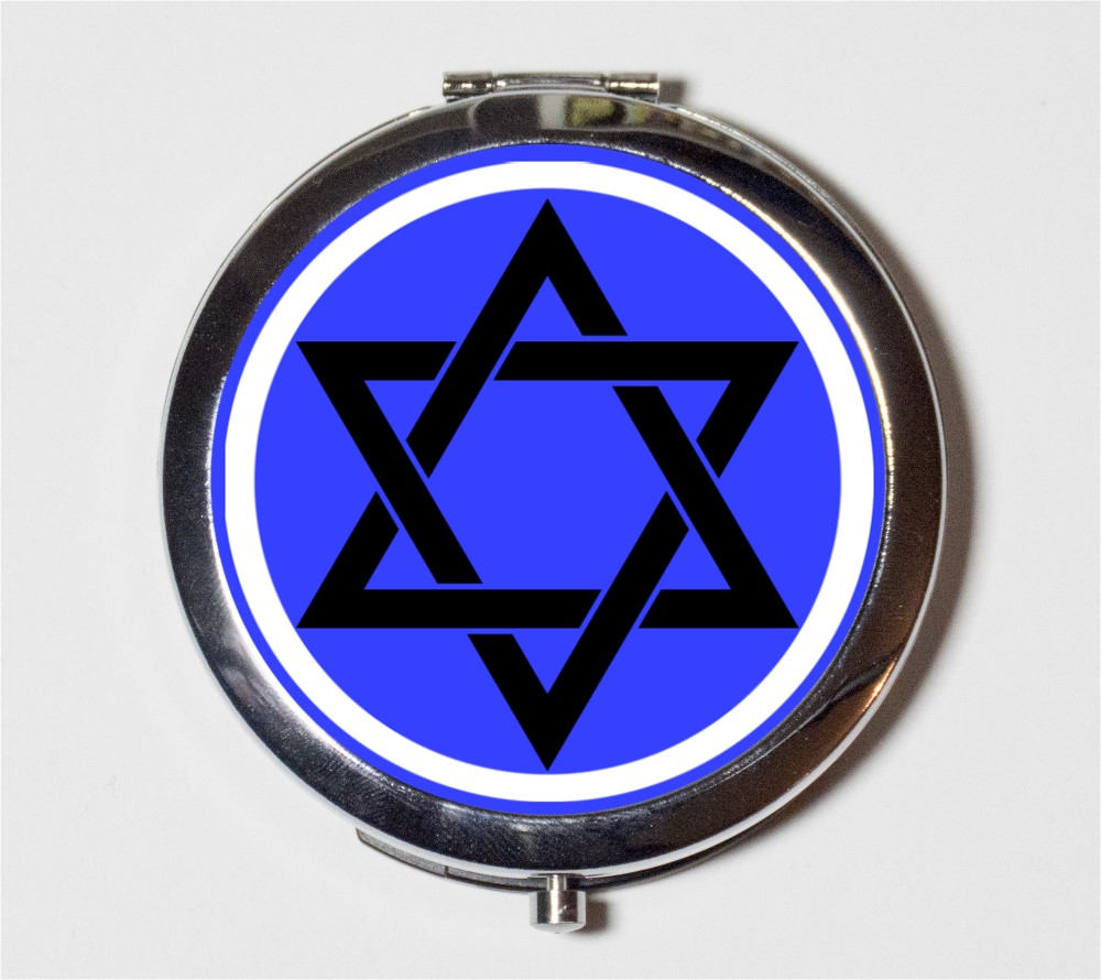 Star of David Compact Mirror - Jewish Symbol Judaism Blue Version - Make Up Pocket Mirror for Cosmetics