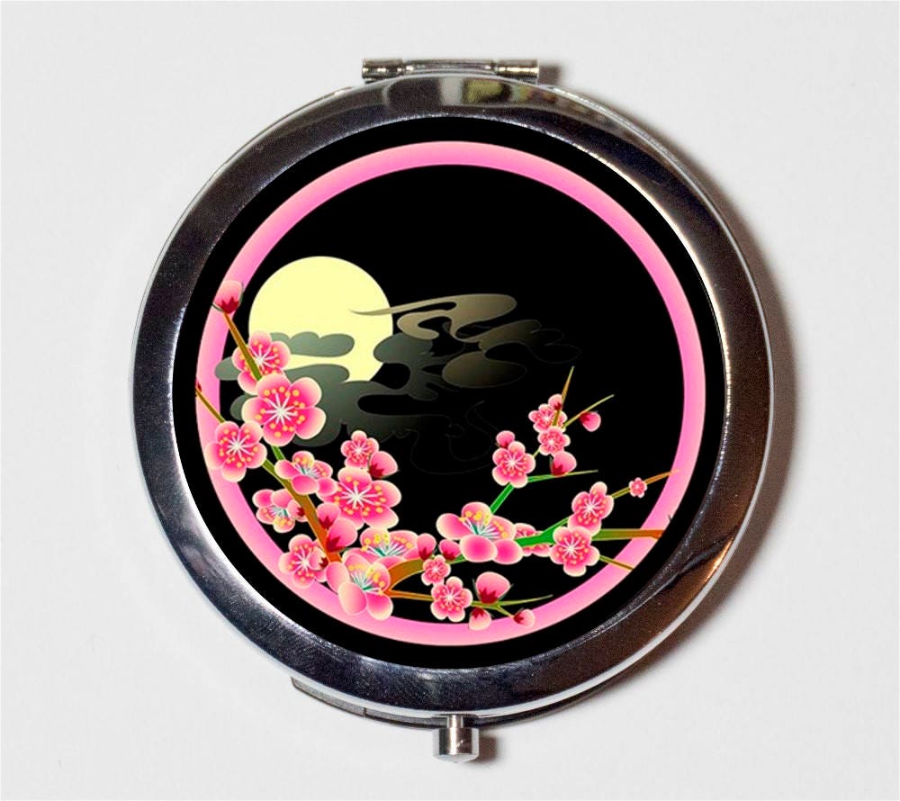 Sakura Cherry Blossom Compact Mirror - Japan Japanese Asian Art - Make Up Pocket Mirror for Cosmetics