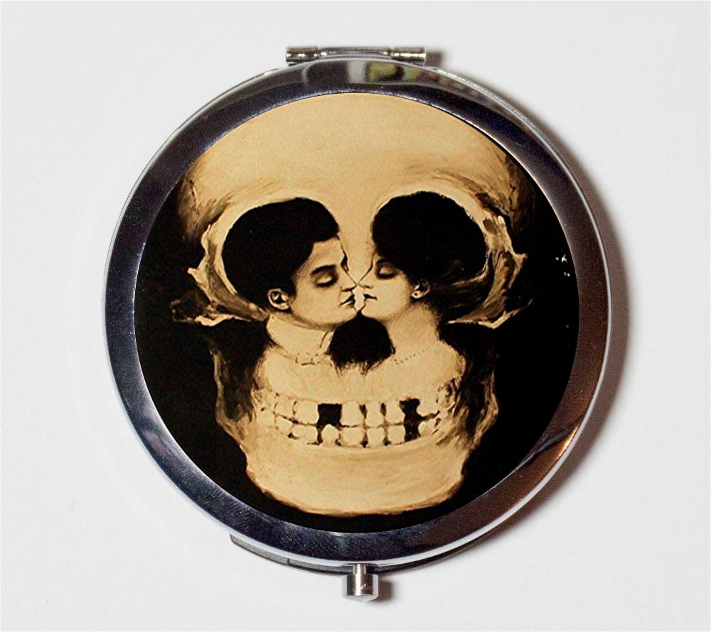 Skull Optical Illusion Compact Mirror - Romance Goth Necromance Metamorphic - Make Up Pocket Mirror for Cosmetics