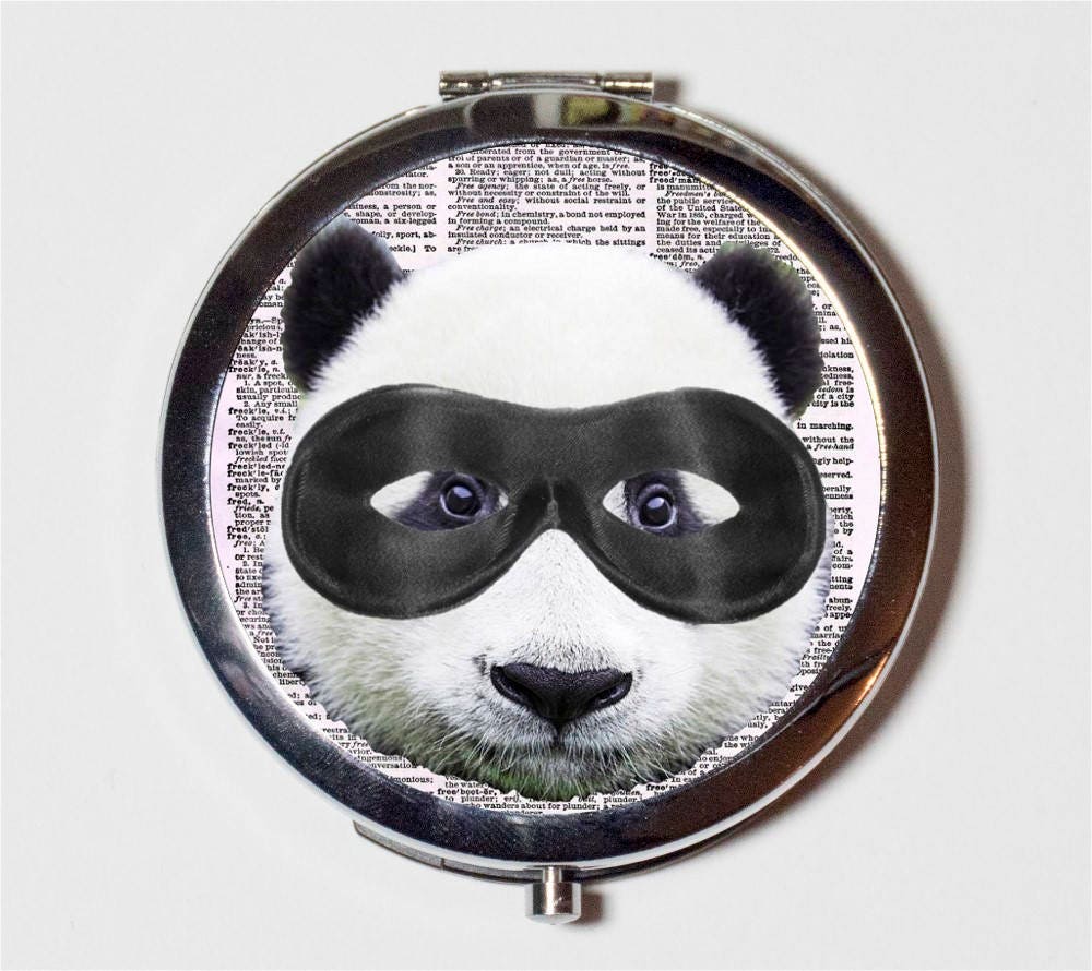 Super Panda Bear Compact Mirror - Anthropomorphic Animal Pop Art Super Hero - Make Up Pocket Mirror for Cosmetics