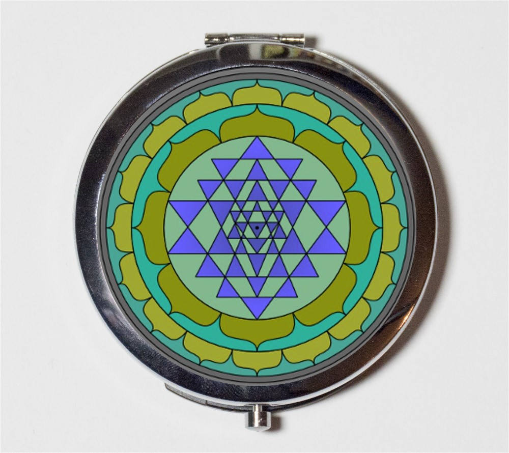 Sri Yantra Compact Mirror - Sacred Geometry Mystical Hindu New Age Metaphysical - Make Up Pocket Mirror for Cosmetics