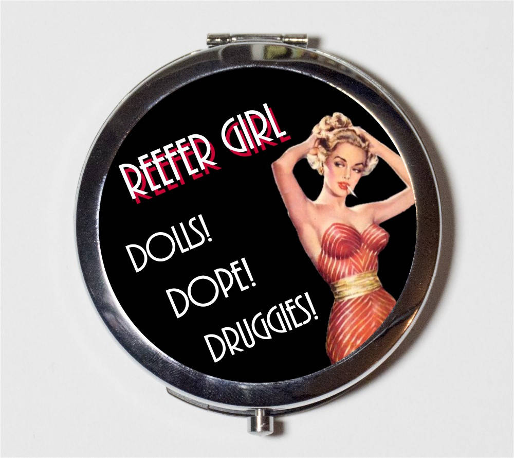 Reefer Girl Compact Mirror - Marijuana Cannabis Pot Smoking Weed Pulp Fiction - Make Up Pocket Mirror for Cosmetics