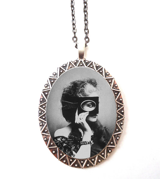 Countess De Castiglione Necklace Pendant Silver Tone - Masked Aristocrat Mask Woman Mysterious Italian