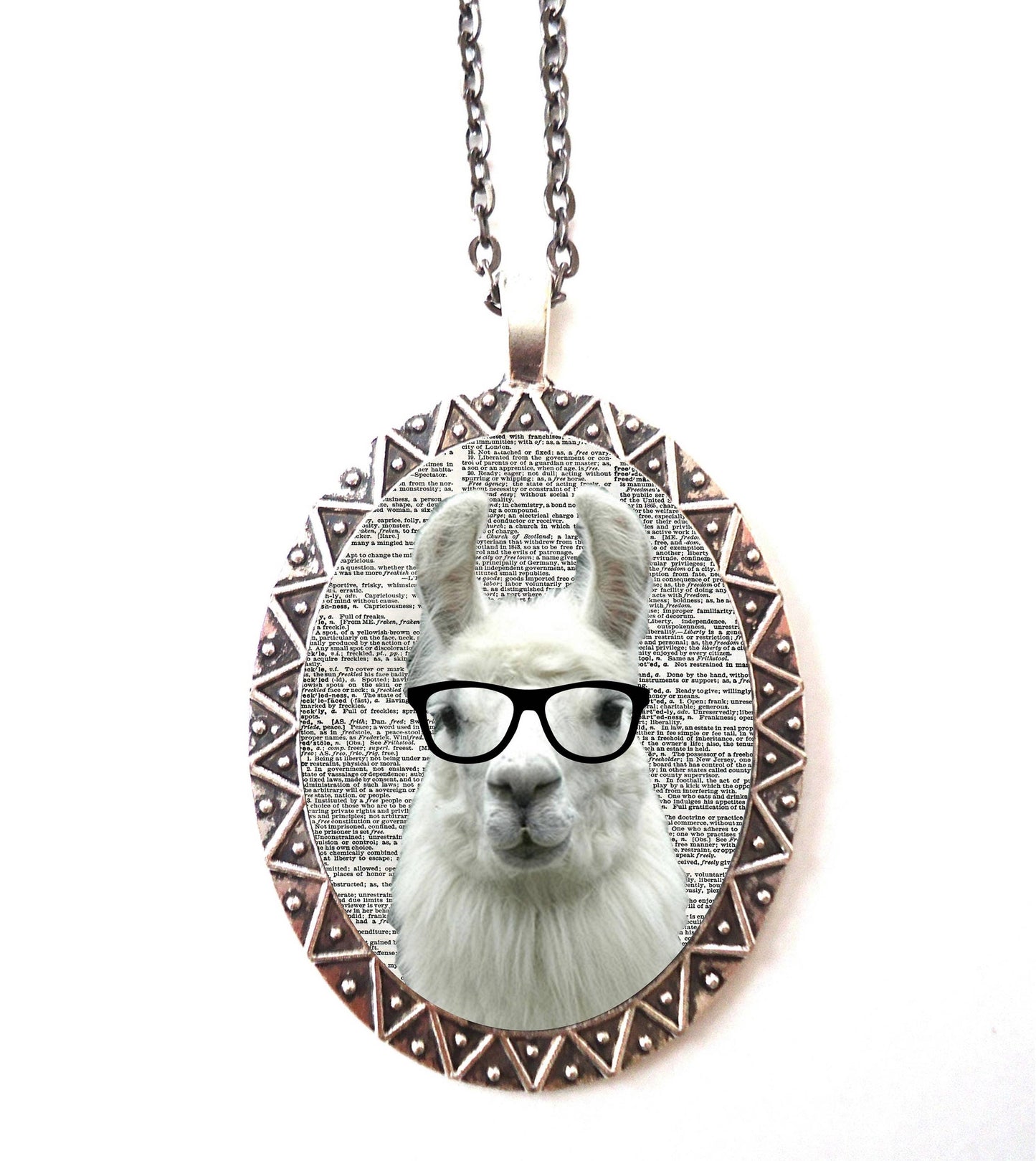 Llama Nerd Necklace Pendant Silver Tone - Anthropomorphic Animal Pop Art Whimsical