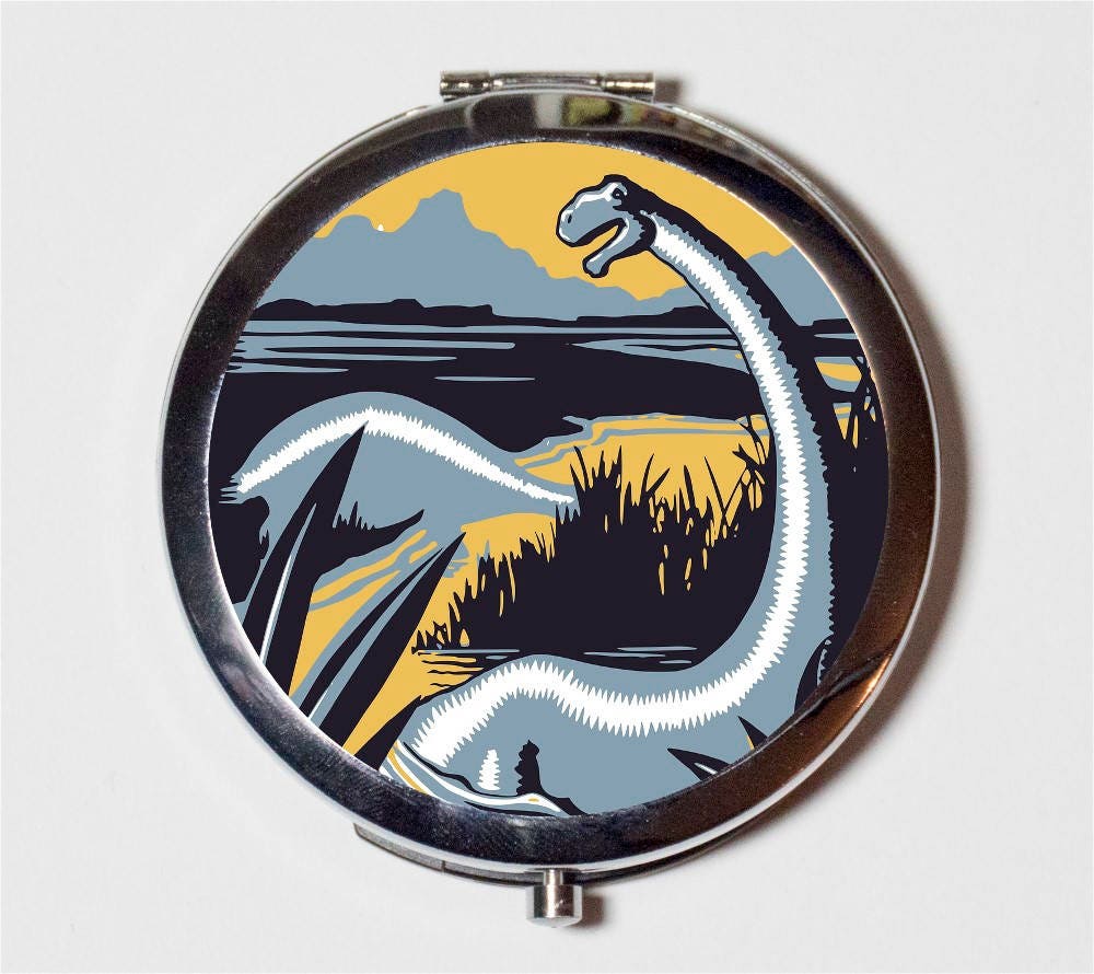 Dinosaur Compact Mirror - Retro Pop Art Dinosaurs - Make Up Pocket Mirror for Cosmetics