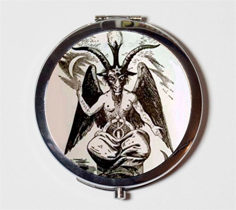 White Baphomet Compact Mirror - Occult Sabbatic Goat Pagan - Make Up Pocket Mirror for Cosmetics