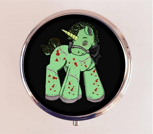 Zombie Unicorn Pill Box Case Pillbox Holder Trinket Stash Box Kawaii Goth Creepy and Cute Horror