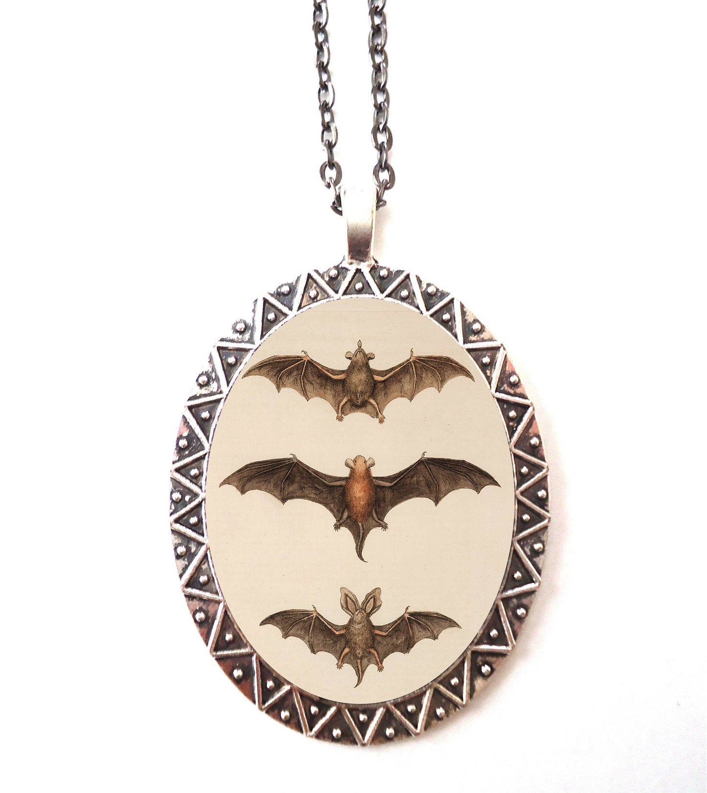 Victorian Bat Necklace Pendant Silver Tone - Bats Goth Macabre Vampire Gothic