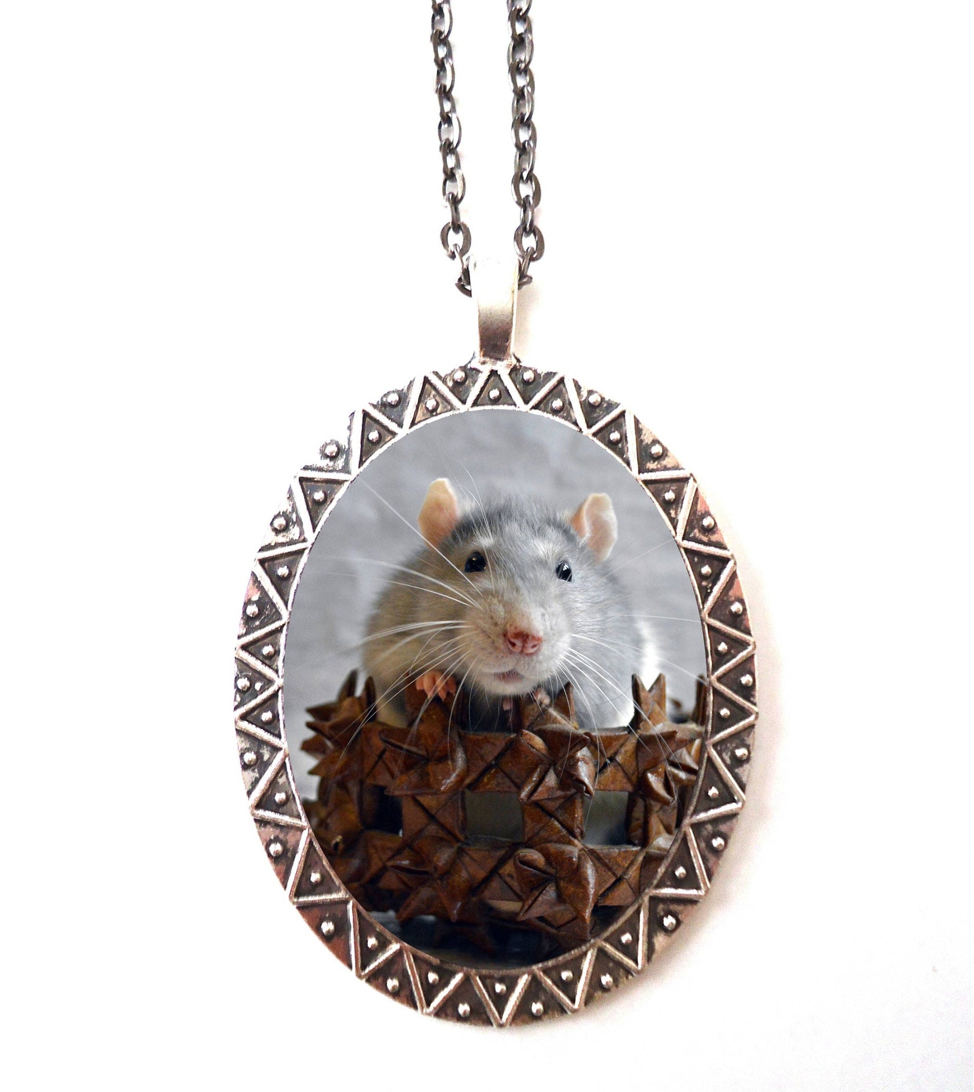 Rat Necklace Pendant Silver Tone - Pet Rats Cute Animal