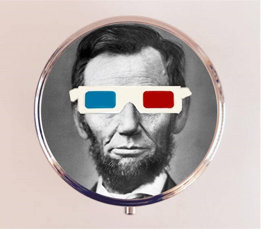 Abraham Lincoln Pill Box Case Pillbox Holder 3D Glasses Pop Surrealism US President