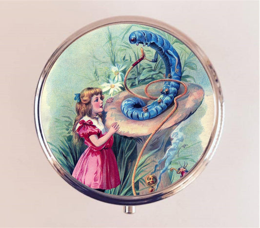 Alice in Wonderland Pill Box Case Pillbox Holder Lewis Carroll Children's Story Caterpillar