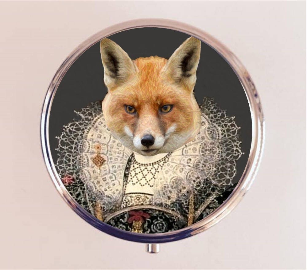 Aristocrat Fox Pill Box Case Pillbox Holder Royal Tudor Anthropomorphic Animal Art