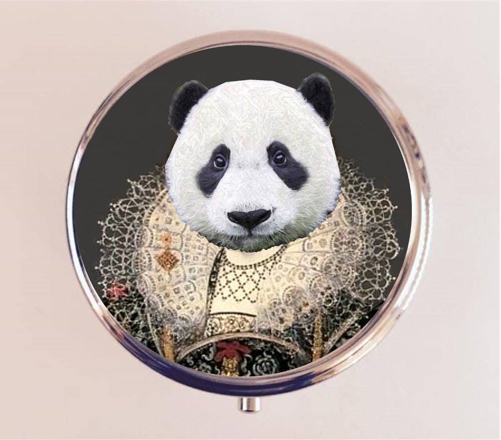 Aristocrat Panda Bear Pill Box Case Pillbox Holder Royal Tudor Anthropomorphic Animal Art