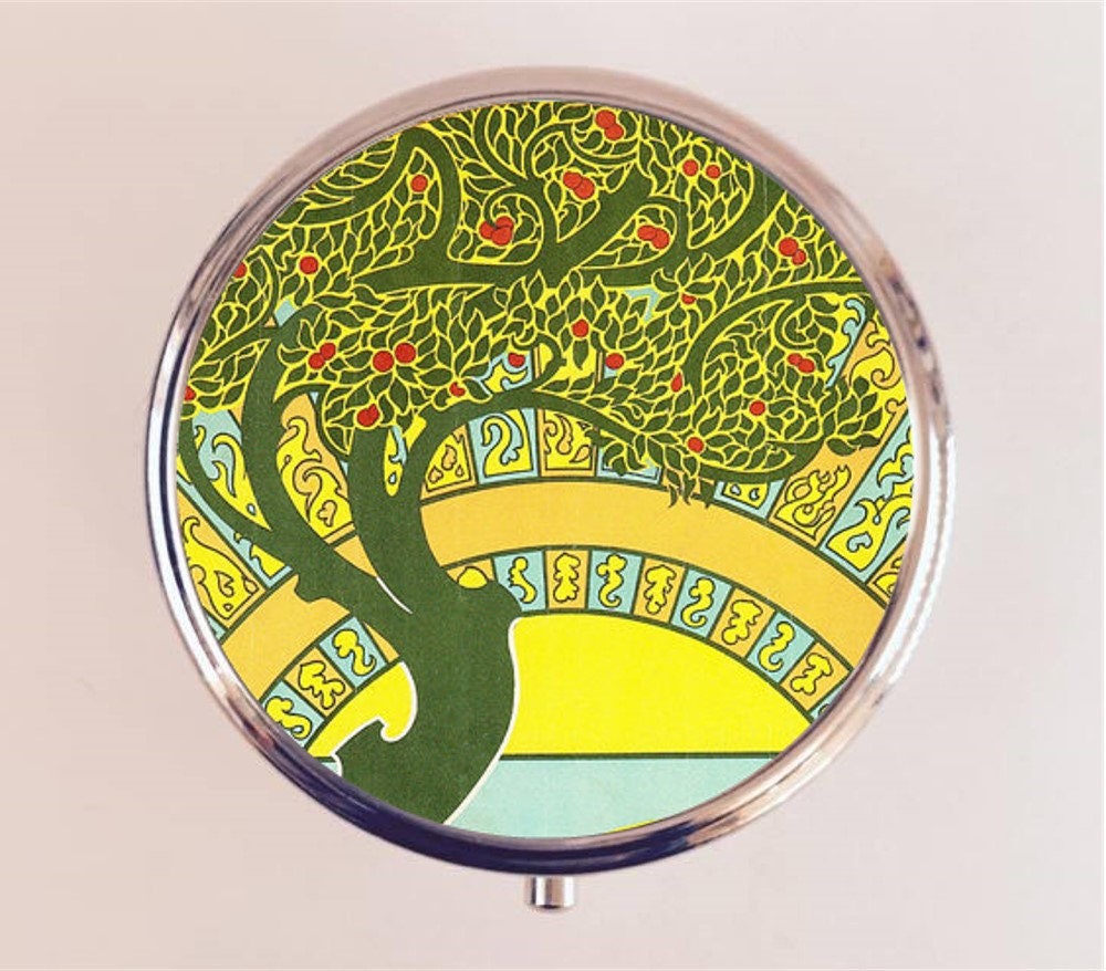 Art Nouveau Tree Pill Box Case Pillbox Holder Art Deco 1920s Art