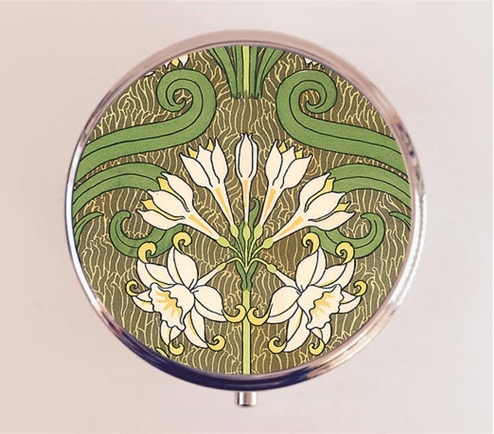 Art Nouveau Floral Pill Box Case Pillbox Holder Art Deco 1920s Art Flower