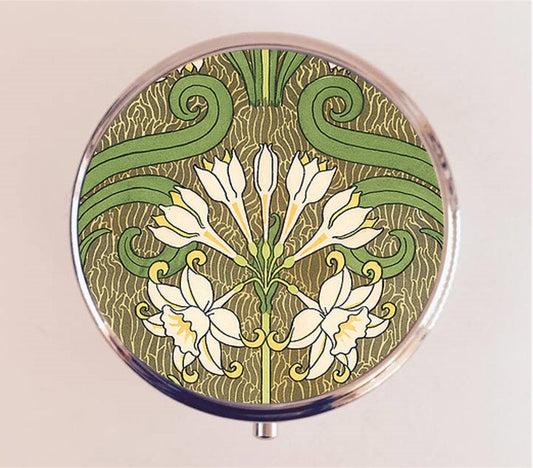 Art Nouveau Floral Pill Box Case Pillbox Holder Art Deco 1920s Art Flower