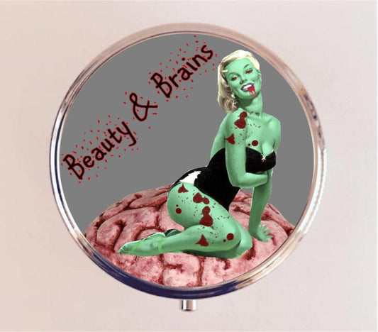 Zombie Pin Up Pill Box Case Pillbox Holder Trinket Stash Box Psychobilly Pinup Girl Zombies Retro