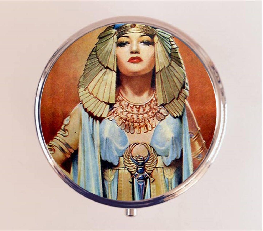 Cleopatra Flapper Pill Box Case Pillbox Holder Trinket Stash Box Art Deco 1920s Jazz Age Egyptian